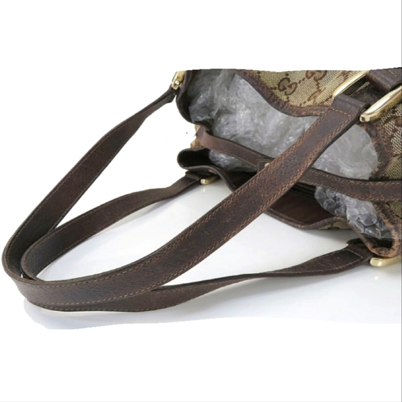 ๐ GUCCi ยฎ๏ธ Brown Monogram Cloth & Leather Shoulder Bag Purse - Picture 5 of 16
